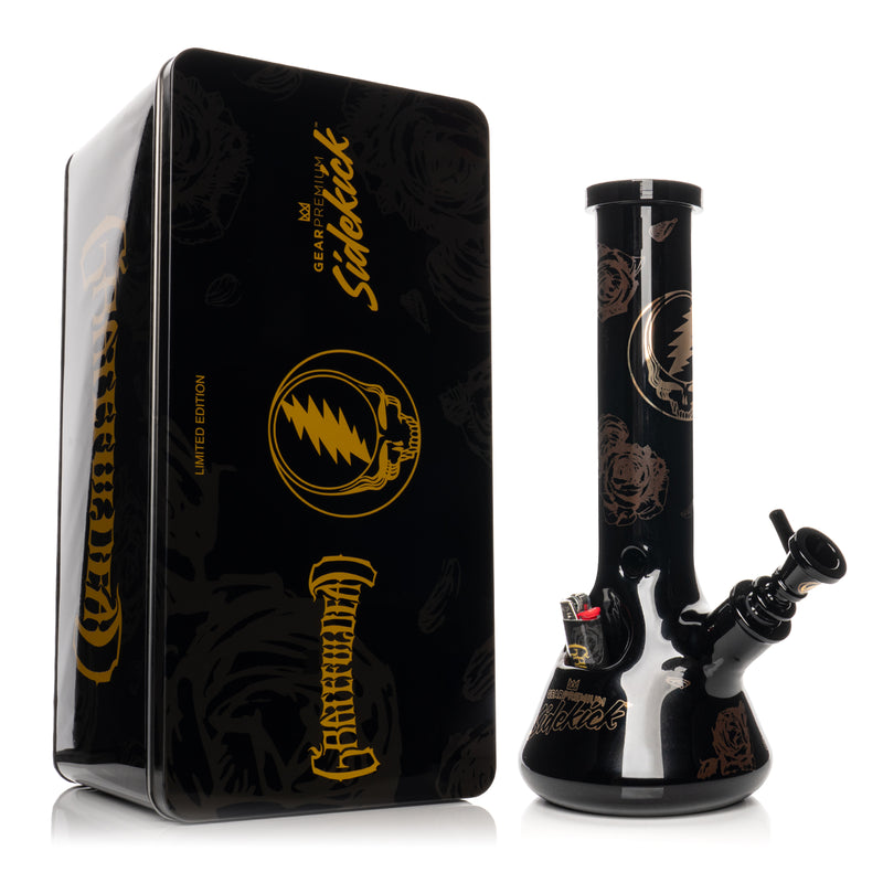 12" 7mm Thick Black & Gold Steal Your Face Sidekick Water Pipe (Limited Edition of 420)